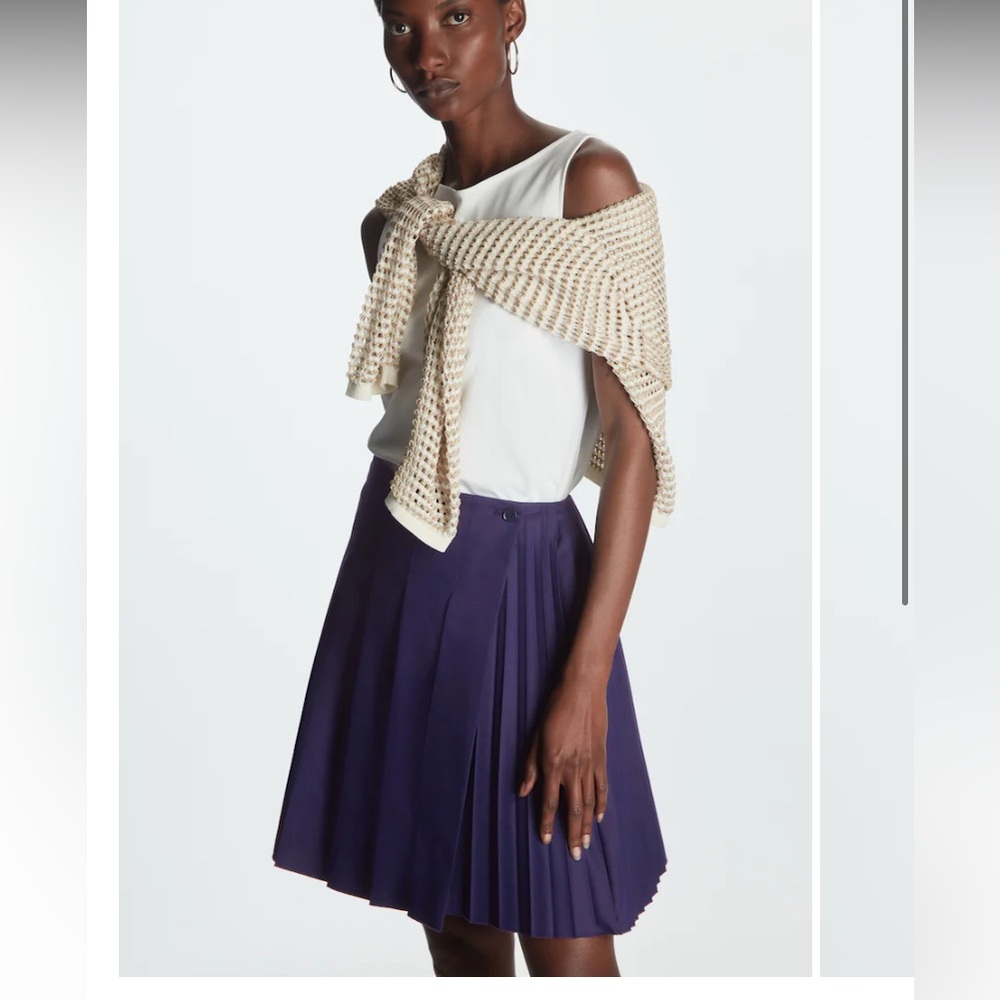 COS navy pleated wrap skirt